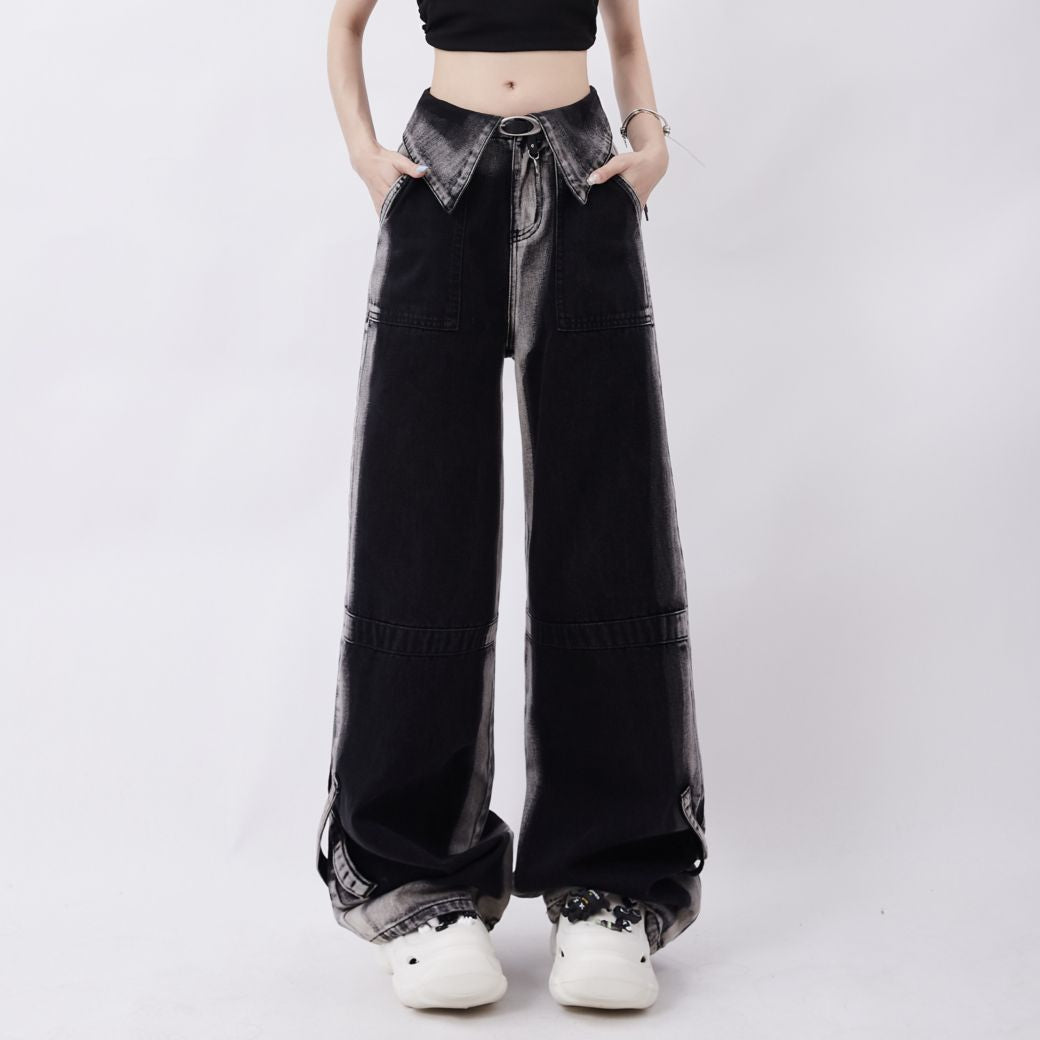 [Rayohopp] Unique waist design wide leg jeans RH0001