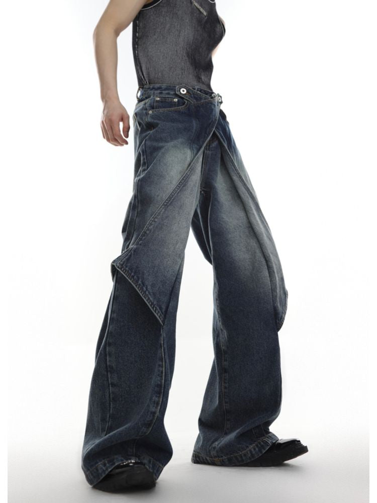 [Culture E] Deconstructed cut piece design washed flare jeans CE0066