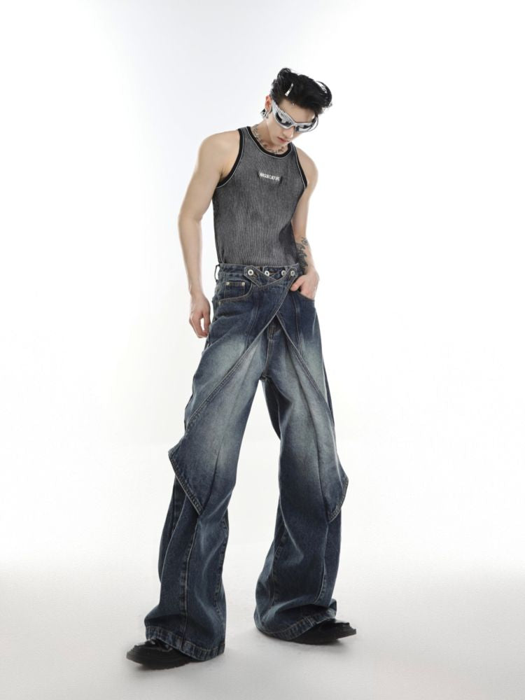 [Culture E] Deconstructed cut piece design washed flare jeans CE0066