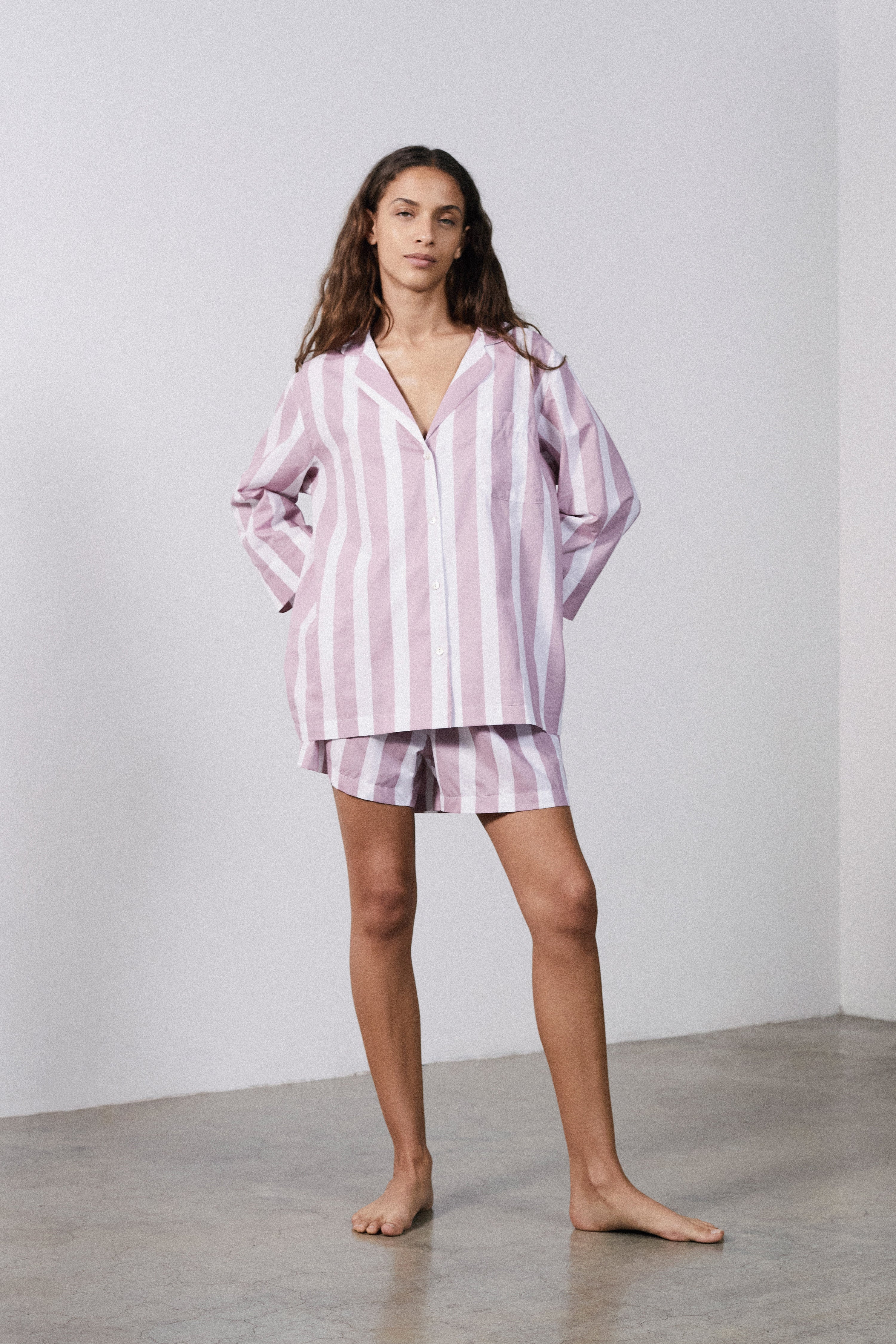 Mauve Stripe Pyjama Shorts Set Callistari