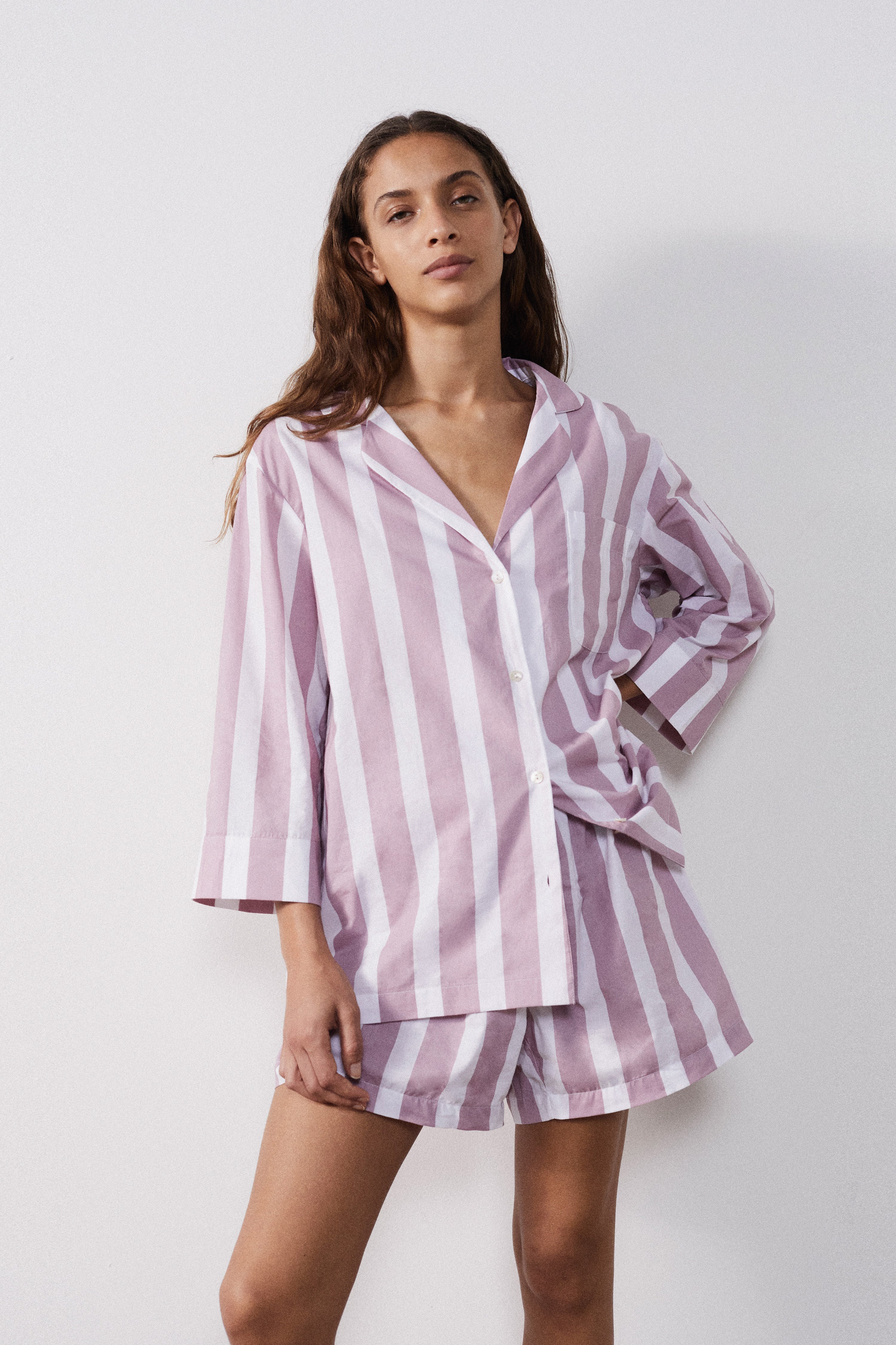 Mauve Stripe Pyjama Shorts Set Callistari