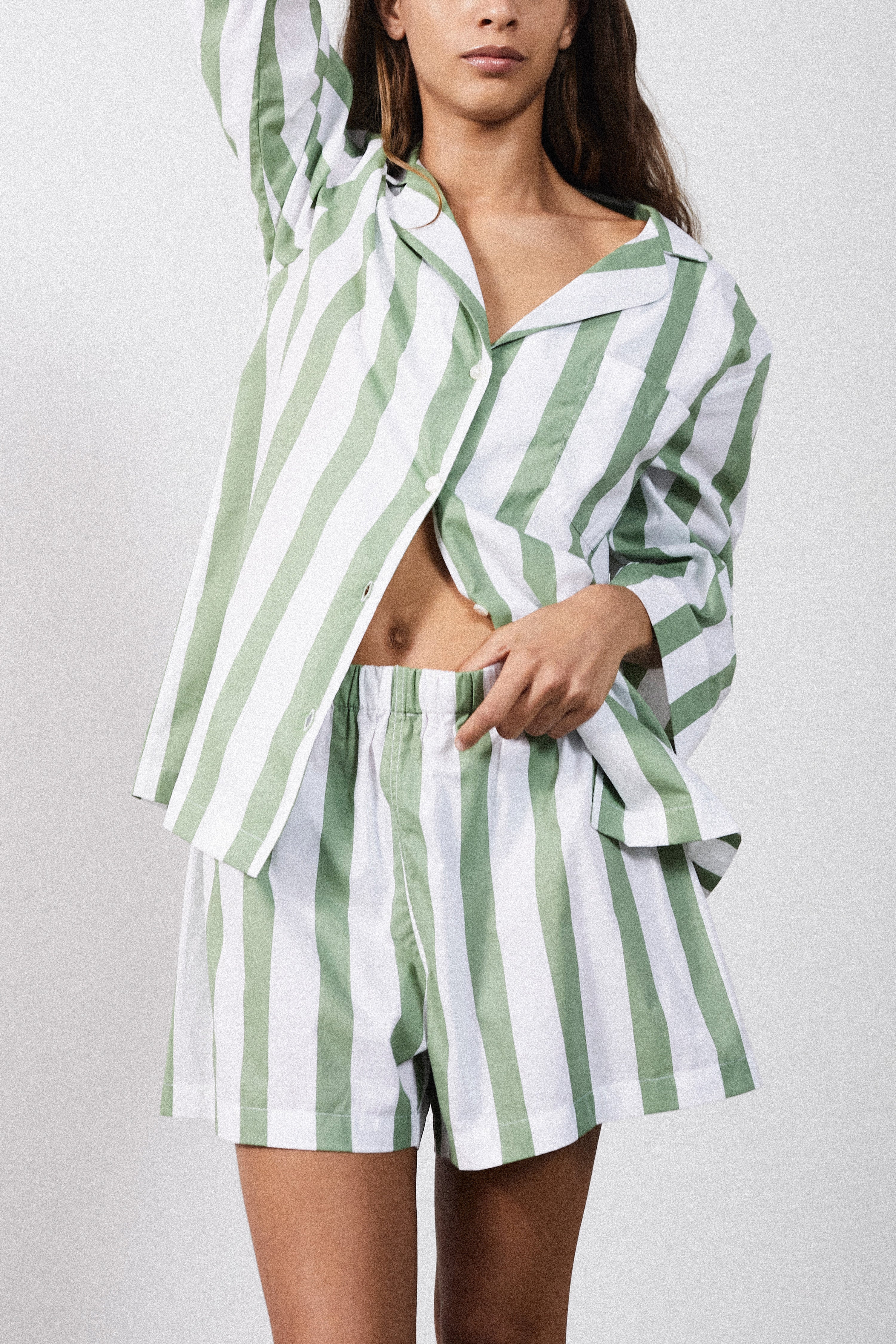 Sage Stripe Shorts Set