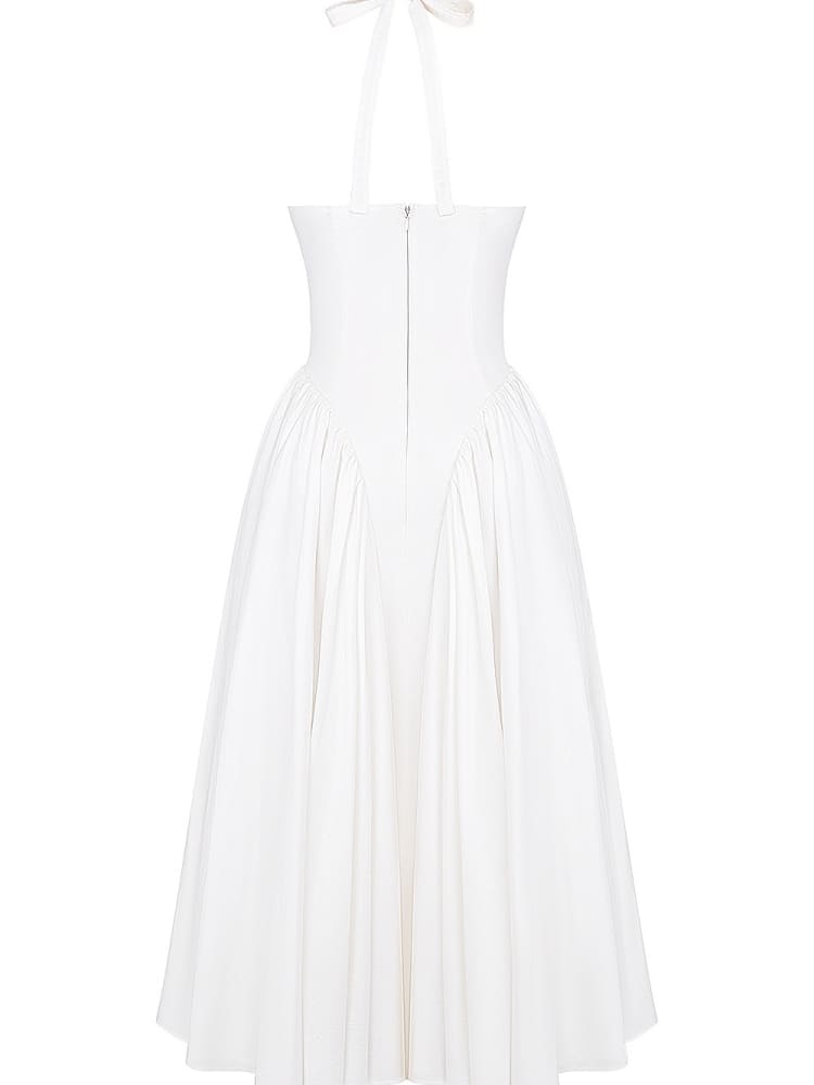 White Cotton Halter Midi Sundress